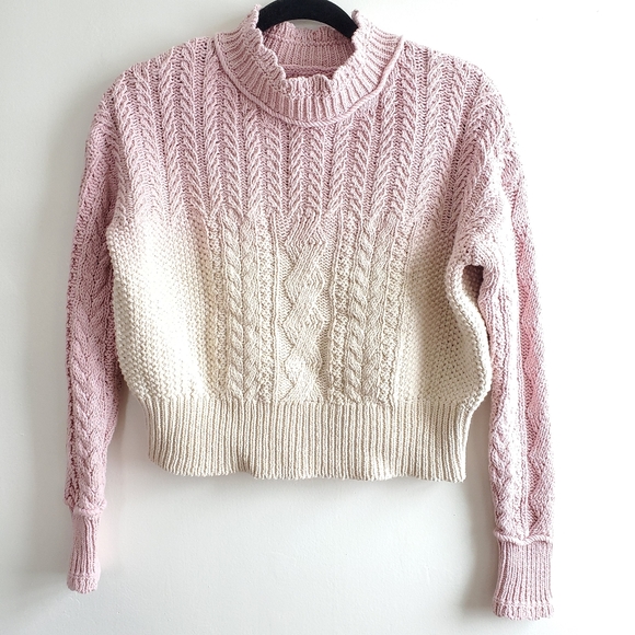 NWT Anthropologie Marci Dip-Dyed Fisherman Cable Knit Grandmacore Sweater XS - Picture 7 of 12